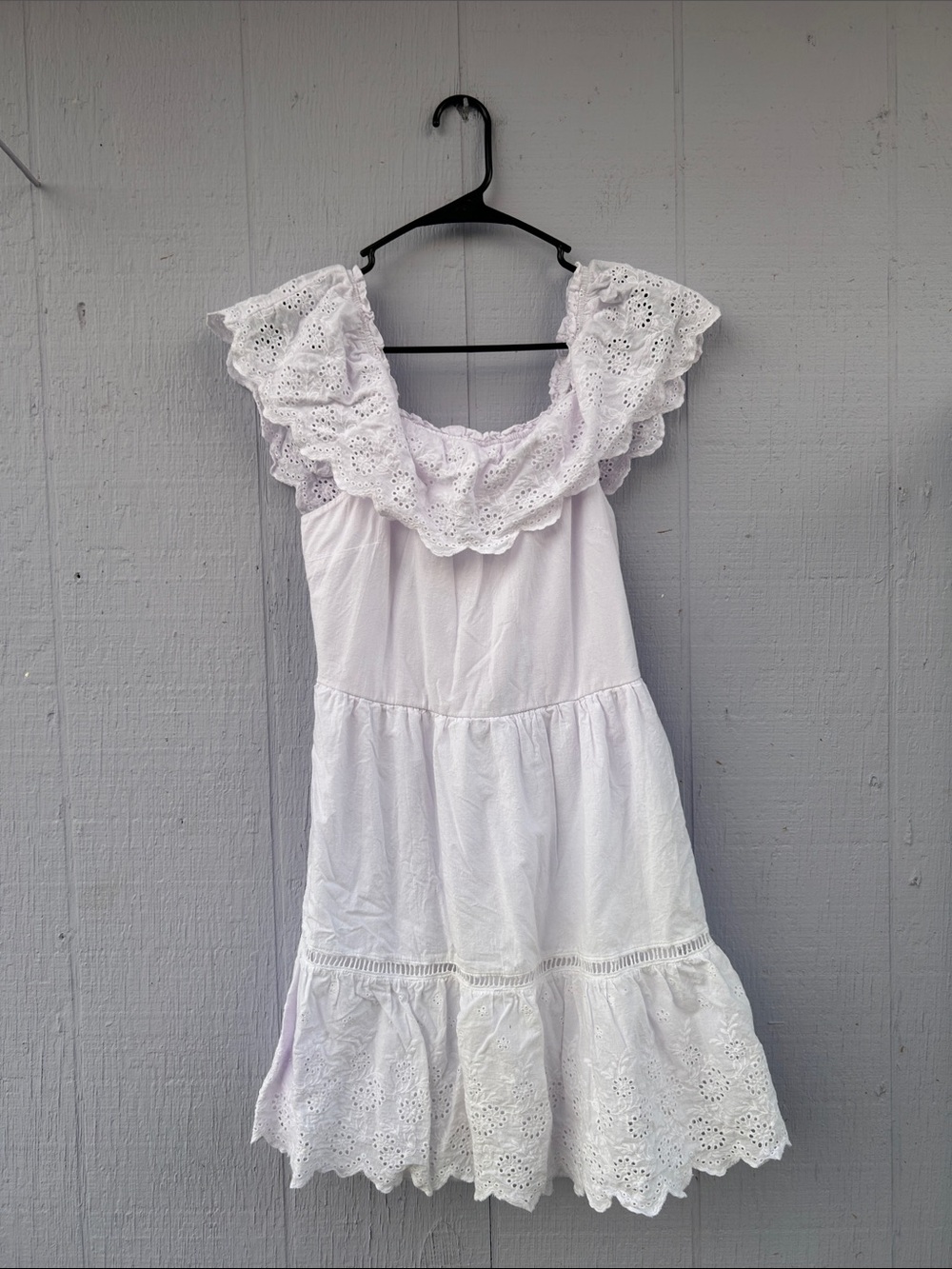Blue Rain White Eyelet Ruffle Mini Dress